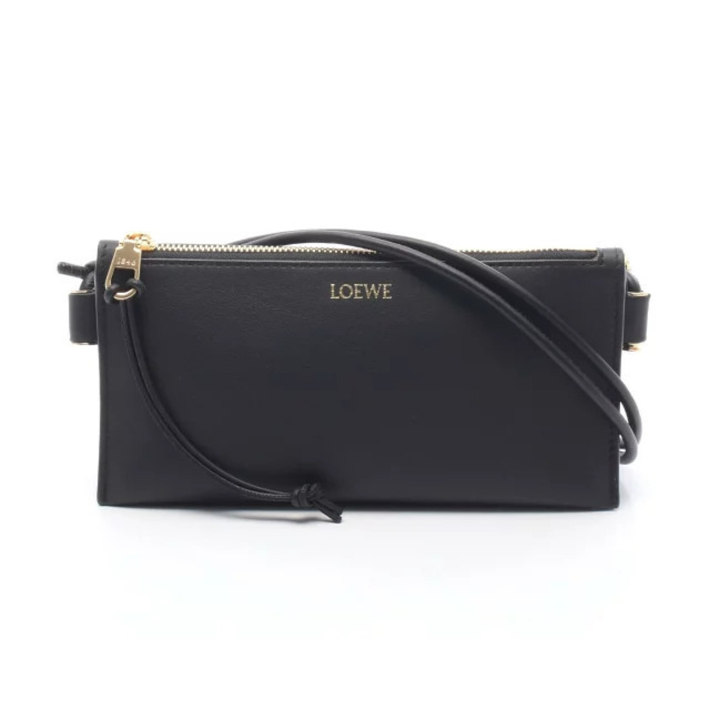 Loewe Hoya Pouch Clutch Shoulder Bag Leather Black